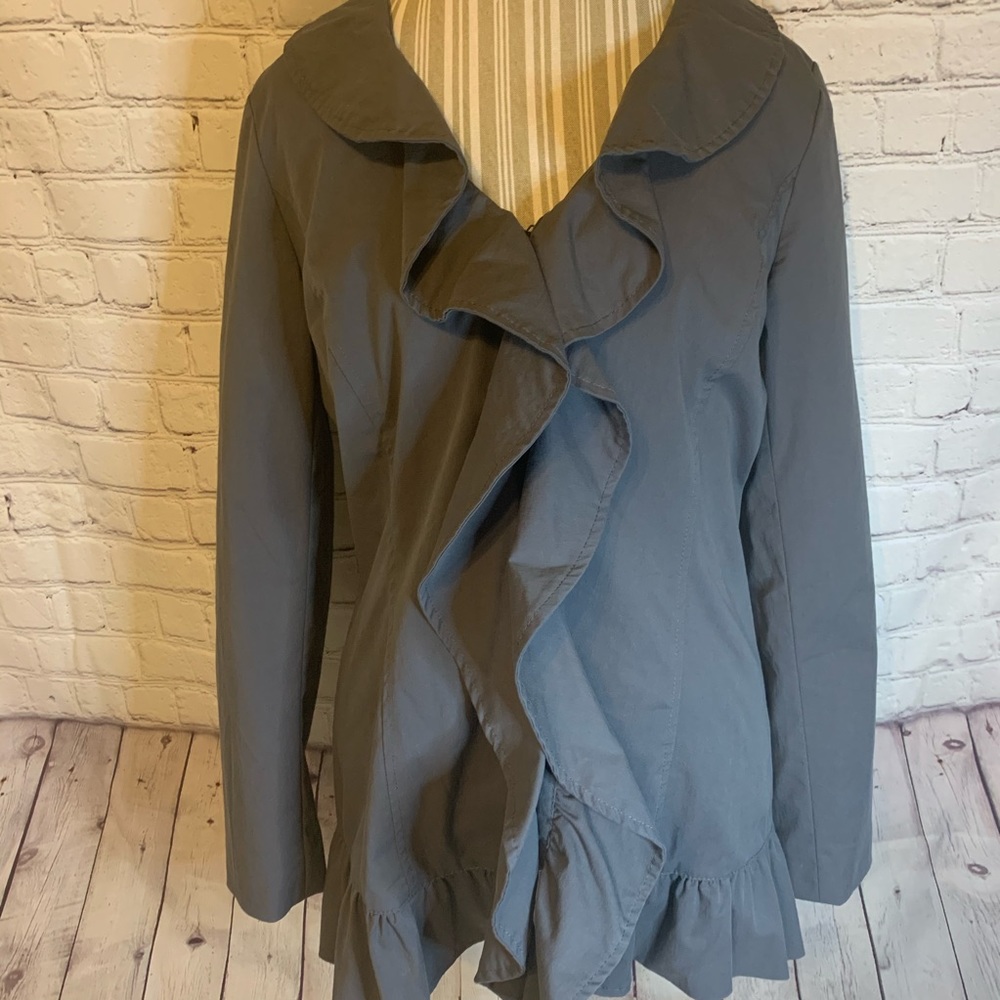 Sandro Studio gray ruffle trim jacket, L